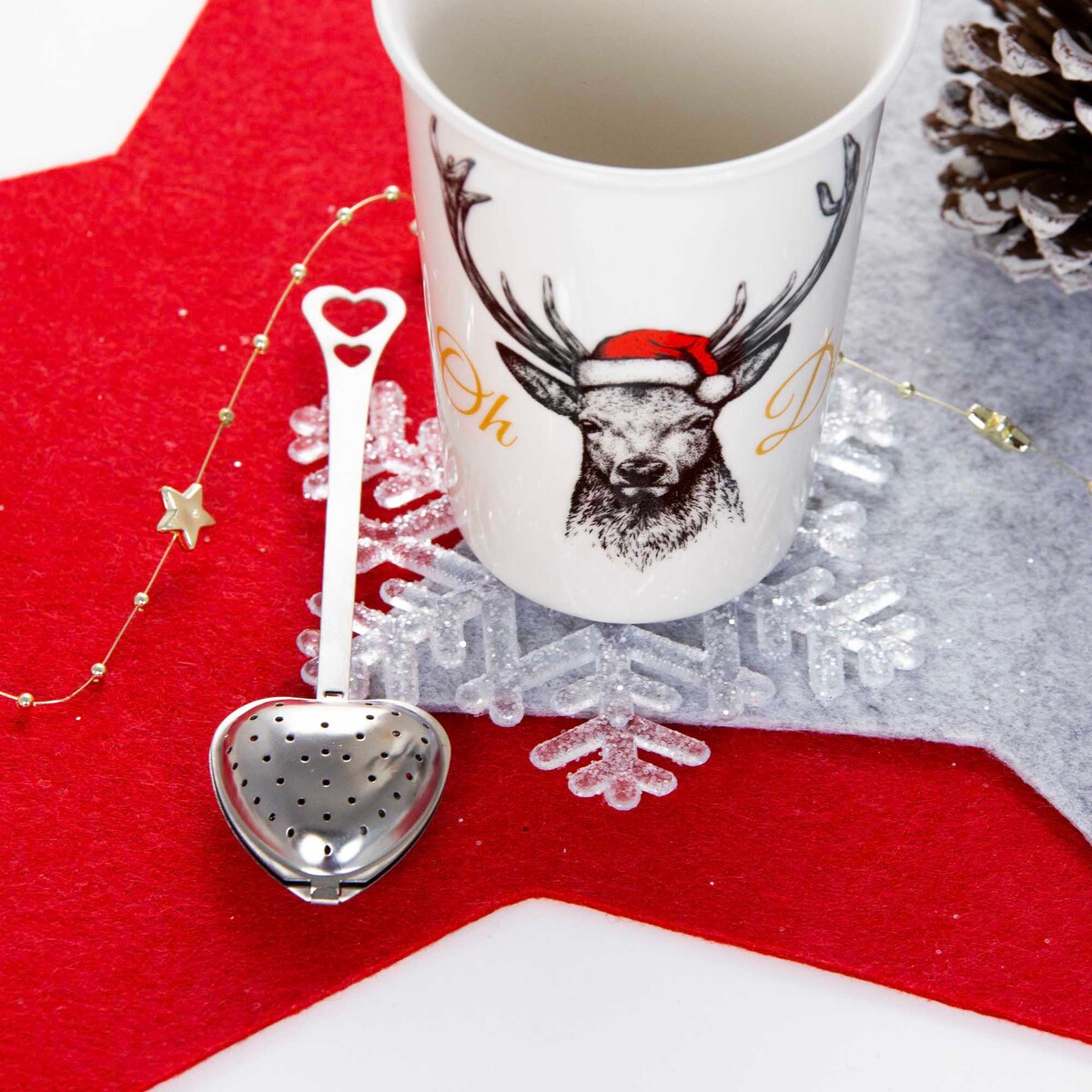 Kubek Świąteczny Porcelanowy + Łyżeczko-Zaparzacz Na Prezent