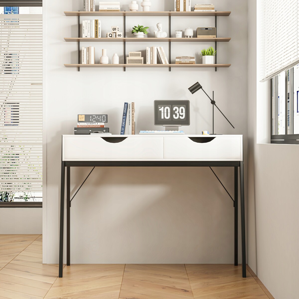 Biurko nowoczesne z szufladami białe na czarnych nogach premium loft 80 cm