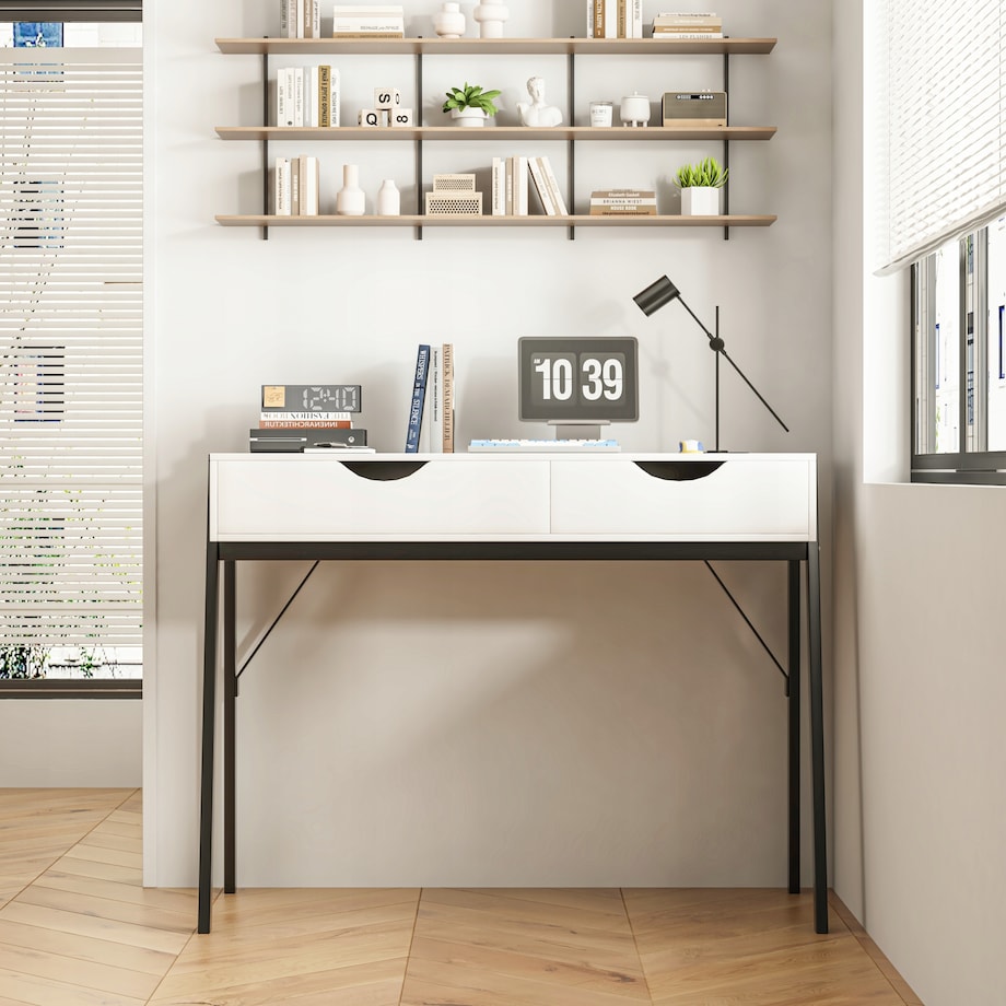 Biurko nowoczesne z szufladami białe na czarnych nogach premium loft 80 cm