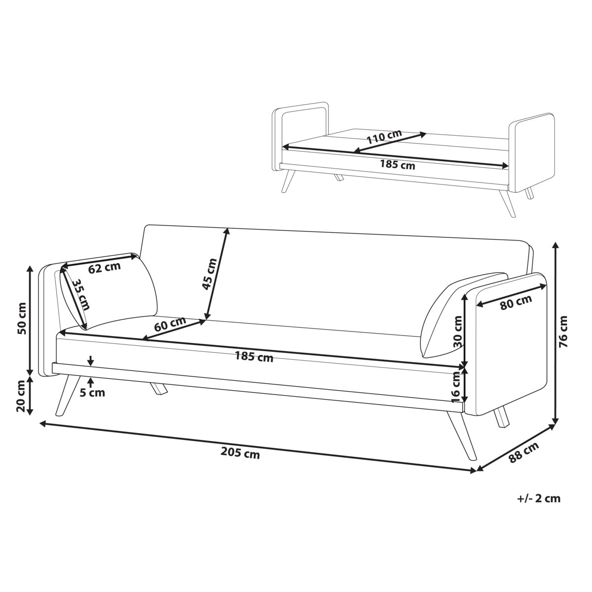 Sofa rozkładana ASAA Jasnobrązowy