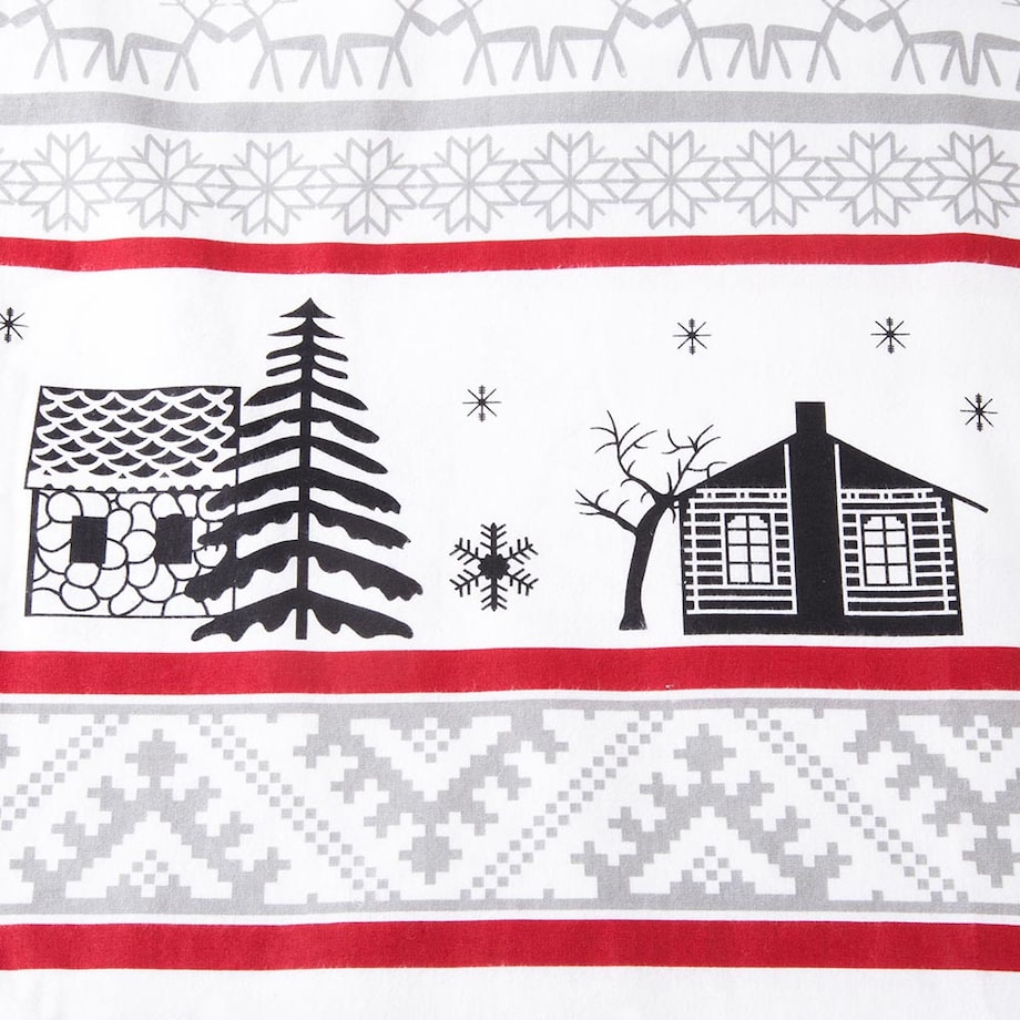 Pościel flanelowa 160x200 Selvia biała w choinki i chatki, Flanelove