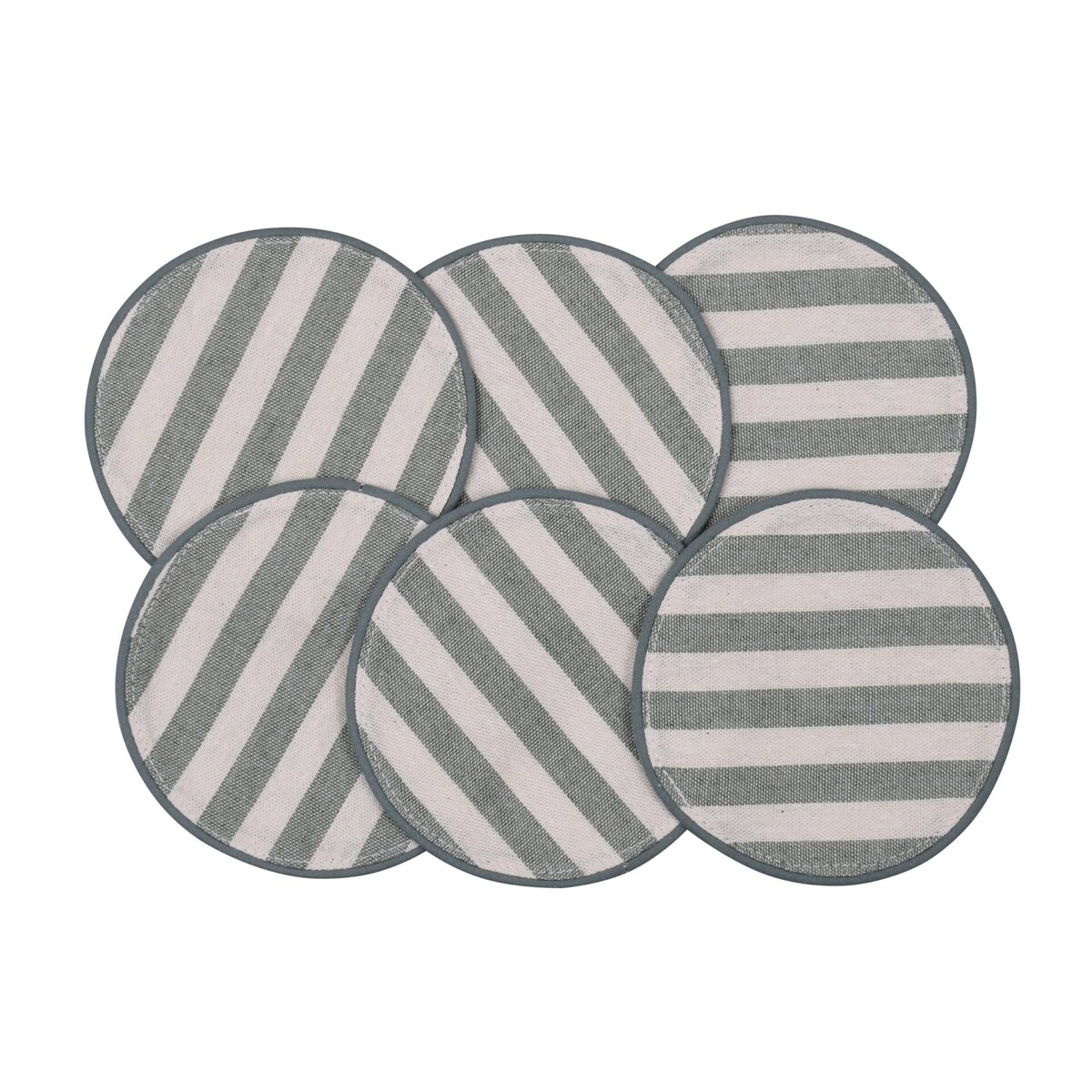 Mini dwustronne podkładki w stylu francuskim Toile de Jouy Green & Stripes – komplet 6 szt.