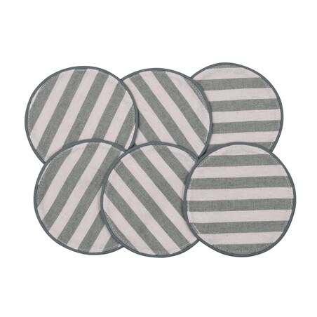 Mini dwustronne podkładki w stylu francuskim Toile de Jouy Green & Stripes – komplet 6 szt.