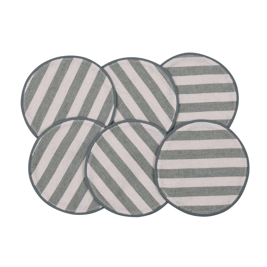 Mini dwustronne podkładki w stylu francuskim Toile de Jouy Green & Stripes – komplet 6 szt.