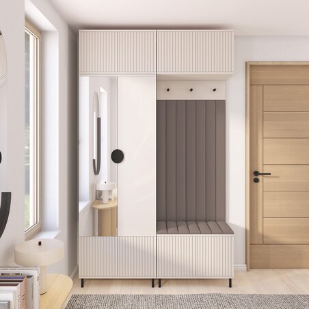 Garderoba Ritmo wersja 2 z lustrem i panelami Trinity 06 Cashmere