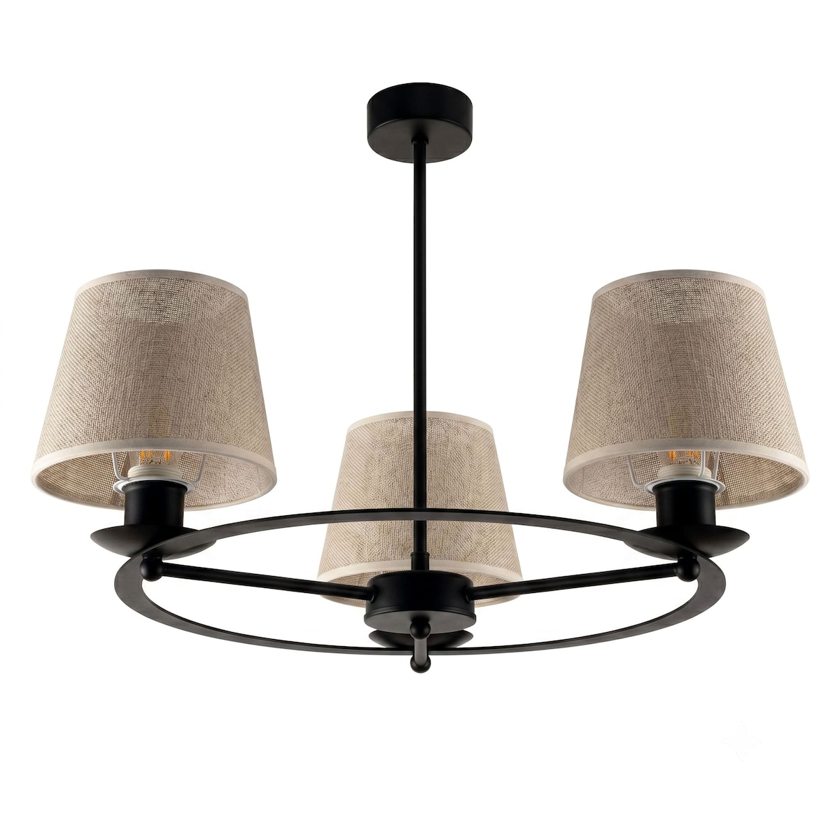 lampa wisząca 3-punktowa boho z abażurami z juty edylit czarna