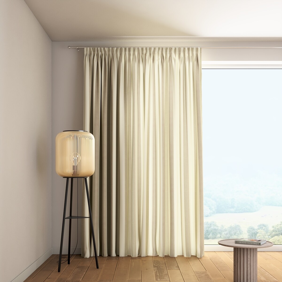 Zasłona na taśmie marszczącej 1 szt. 130x245 beżowo-białe pionowe pasy (5,5cm)