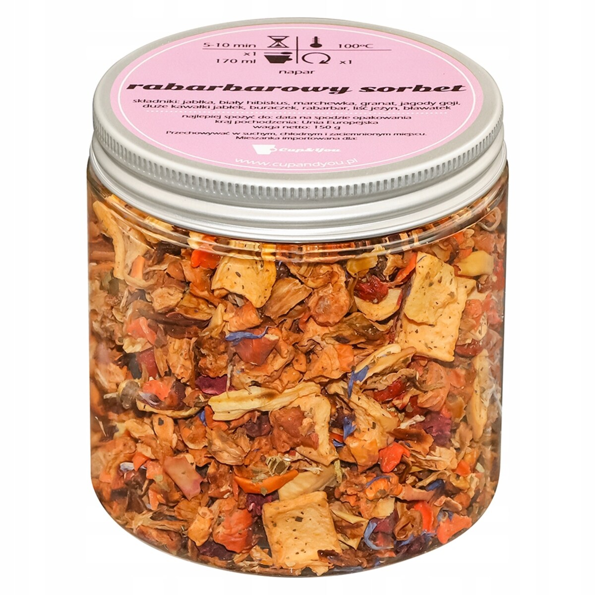 Herbata owocowa RABARBAROWY SORBET o smaku rabarbarowym PREMIUM Cup&You - herbata liściasta sypana mieszanka napar susz - gotowa na prezent upominek