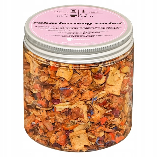 Herbata owocowa RABARBAROWY SORBET o smaku rabarbarowym PREMIUM Cup&You - herbata liściasta sypana mieszanka napar susz - gotowa na prezent upominek