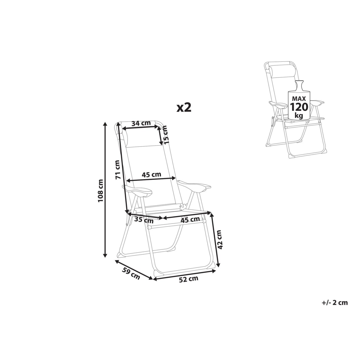 Zestaw 2 krzeseł ogrodowych ASINE Składane Metal Szary