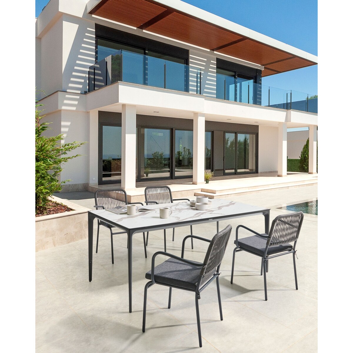 Zestaw 4 krzeseł ogrodowych z poduszkami TACENO Metal Szary