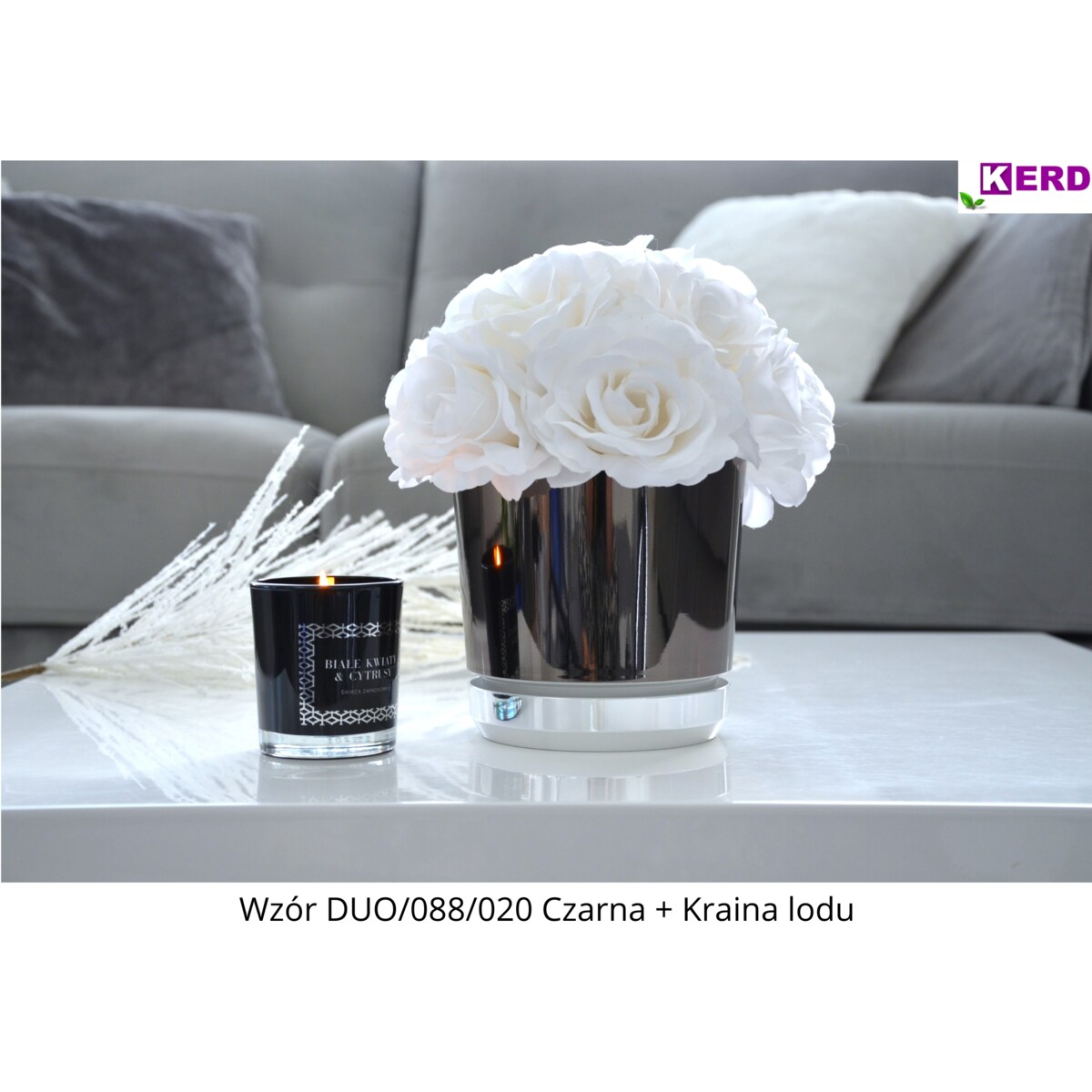 18 Doniczka DUO CZARNA z podstawką KRAINA LODU dwukolorowa nowoczesna glamour efekt lustra wysoki połysk elegancka