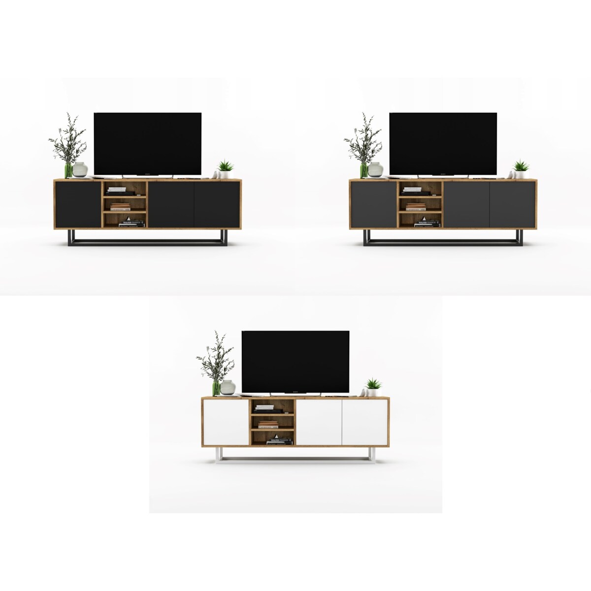 Industrialna Szafka RTV Loft Komoda RTV Dąb Wotan Czarny MAT 150 cm