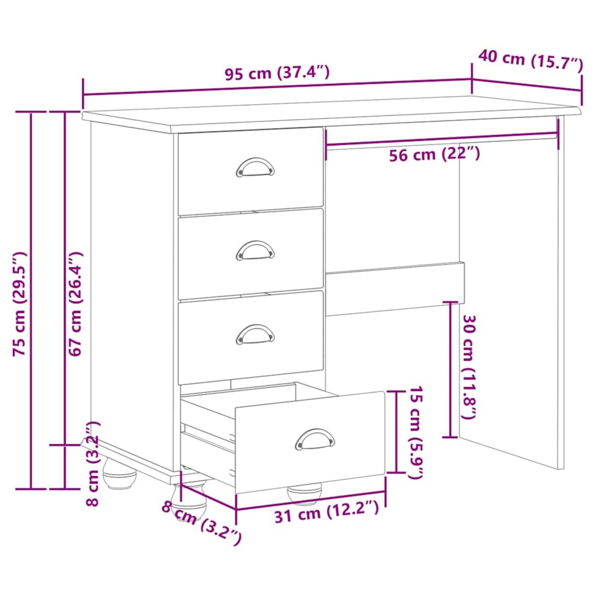 vidaXL Biurko ASKIM Biały 95 x 40 x 75 cm Lite drewno sosnowe