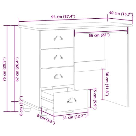 vidaXL Biurko ASKIM Biały 95 x 40 x 75 cm Lite drewno sosnowe