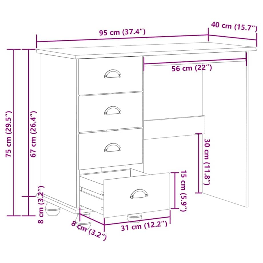 vidaXL Biurko ASKIM Biały 95 x 40 x 75 cm Lite drewno sosnowe