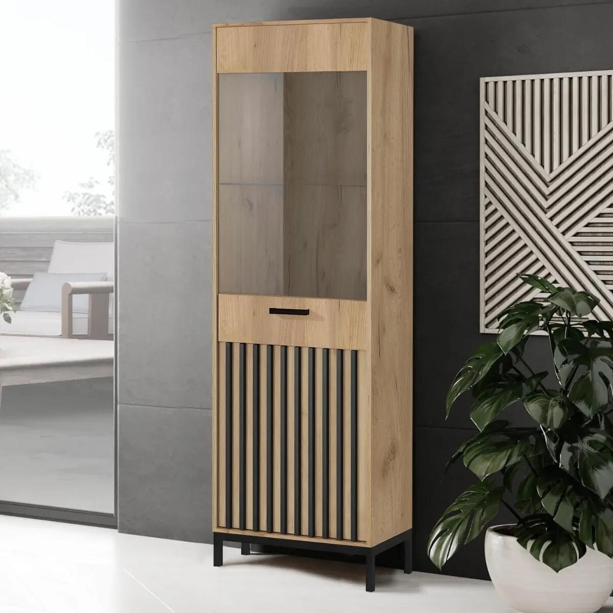 Witryna LAMINO W-1 dąb craft/czarna