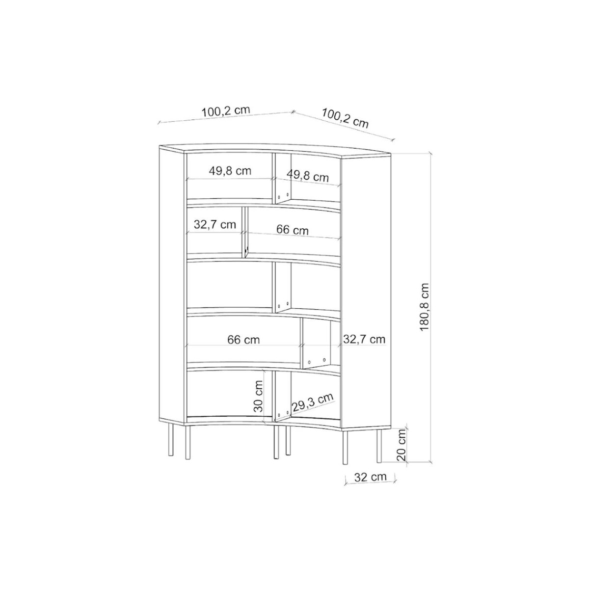Nowoczesny narożny regał na książki Skandica HORN ze złotymi nogami / biały