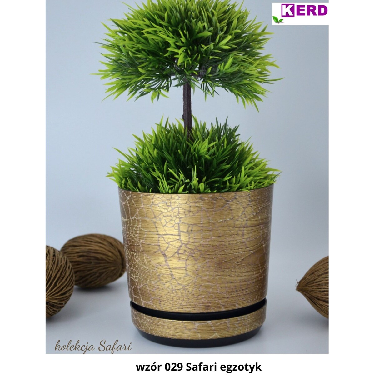 18 cm wzór SAFARI EGZOTYK Doniczka z podstawką efekt naturalny drewna złotej deski drzewa afrykańskiego drewnopodobna