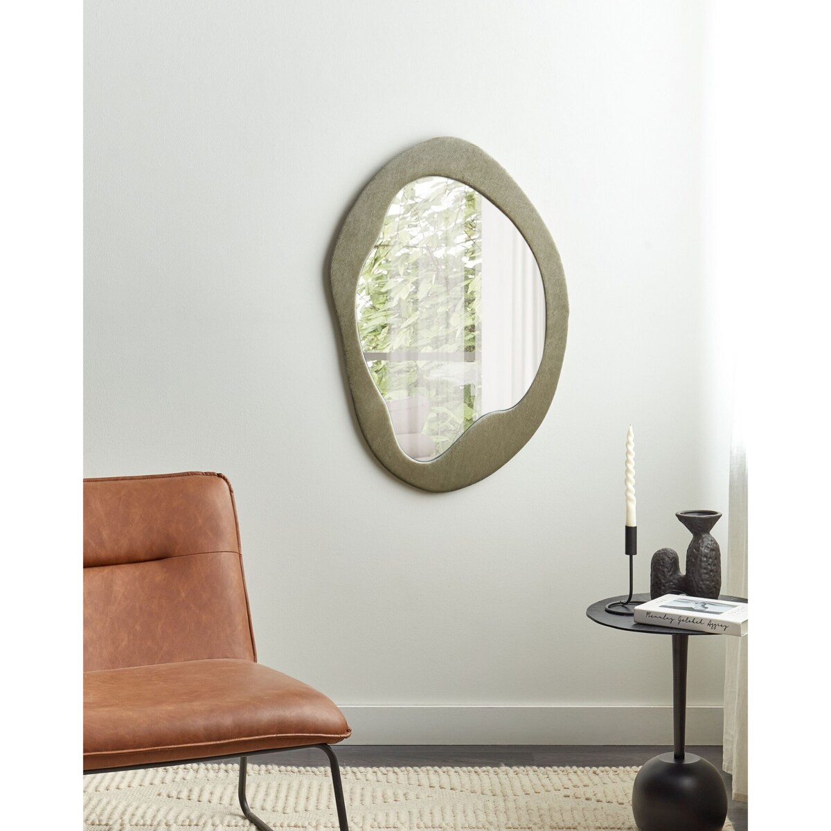 Lustro ścienne LENAX 59 cm 90 cm Welur Oliwkowy