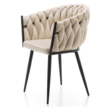 Krzesło tapicerowane plecione glamour salon welurowe LATINA beżowa