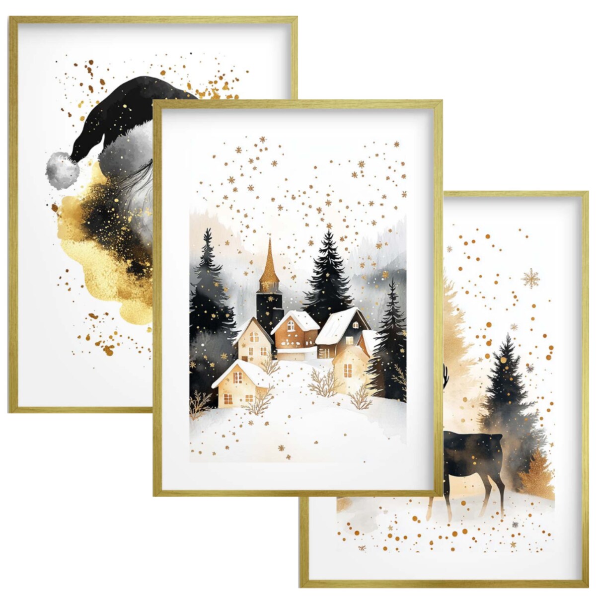 Plakaty na Święta Złote ramki Obrazy Świąteczne do pokoju salonu sypialni