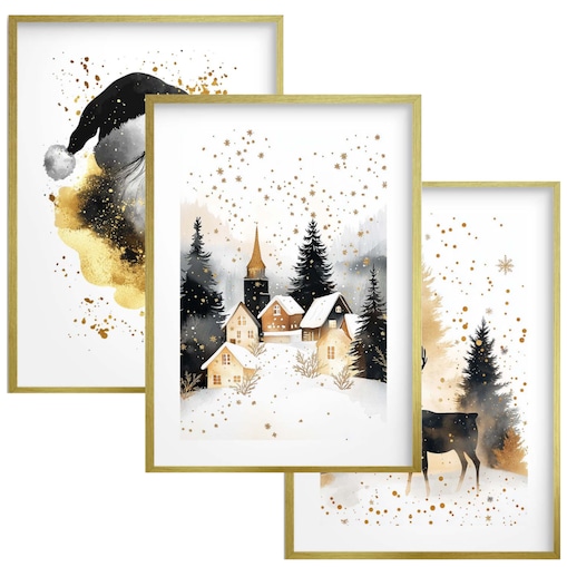 Plakaty na Święta Złote ramki Obrazy Świąteczne do pokoju salonu sypialni
