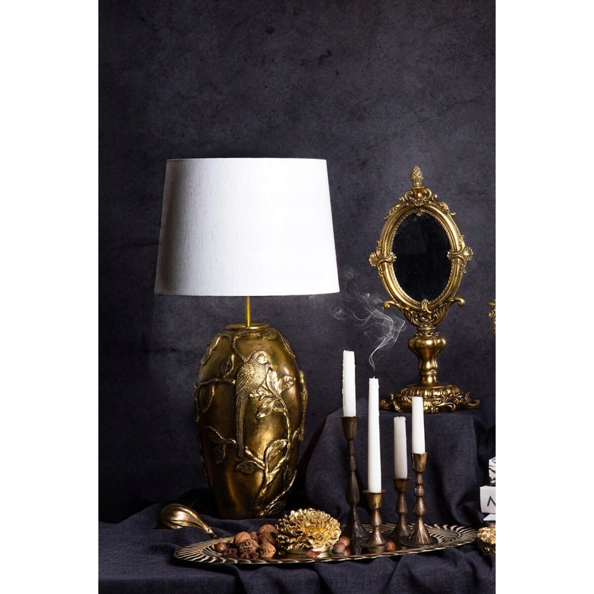 LAMPA STOŁOWA BIURKOWA NOCNA E27 ZŁOTA RETRO PTAK do salonu sypialni DUŻA