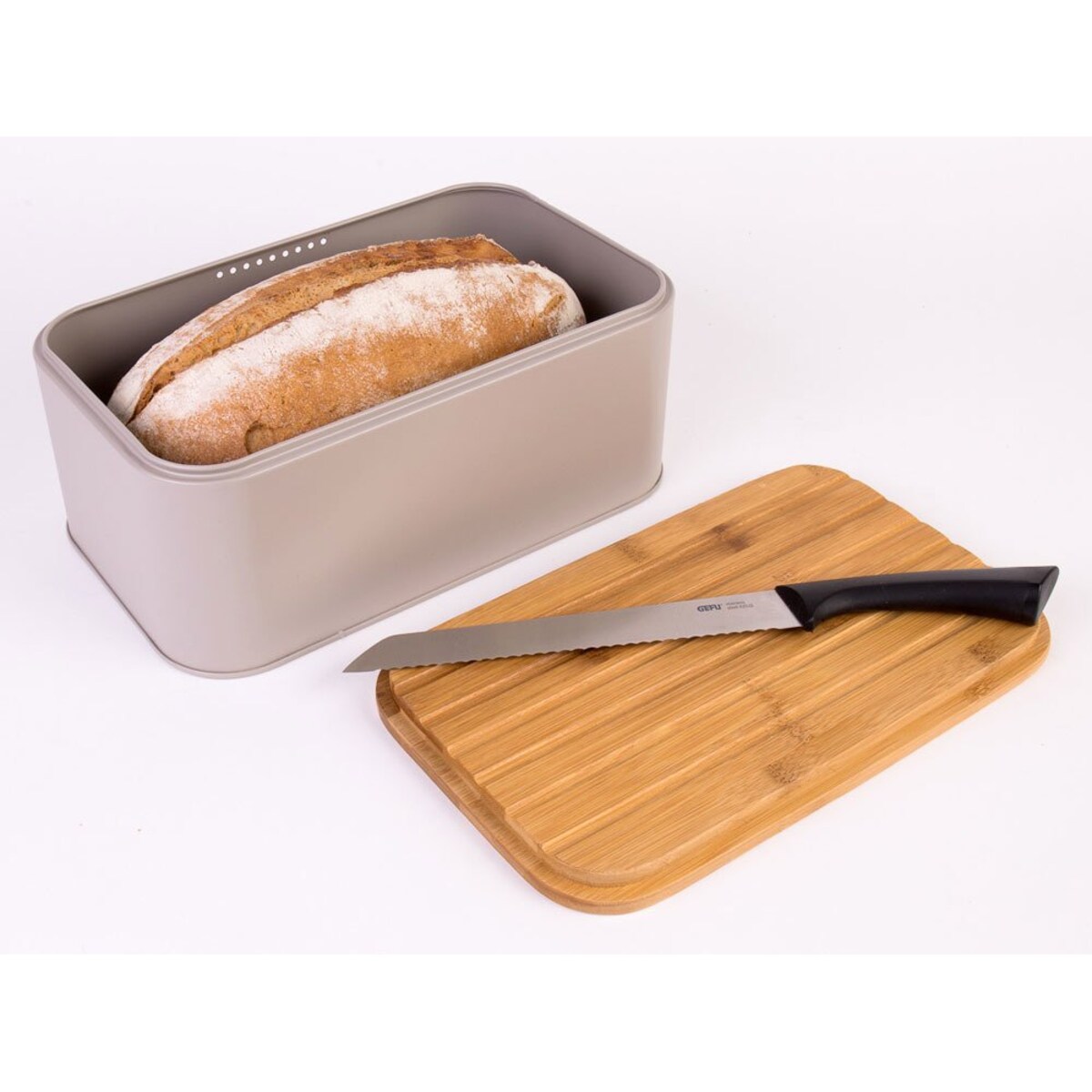 Metalowy chlebak z bambusową deską do krojenia, 2w1, ZELLER