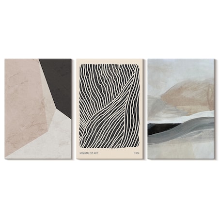 Zestaw 3 małych obrazów na płótnie - Abstrakcyjne wzory beż szarość - beżowy