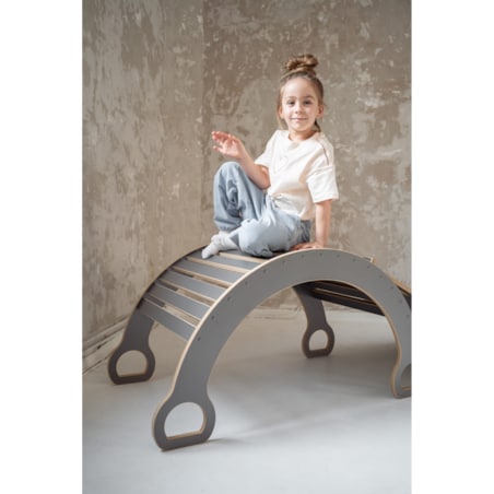 DUŻY bujak montessori + DUŻA zjeżdżalnia CHMURKI - szary