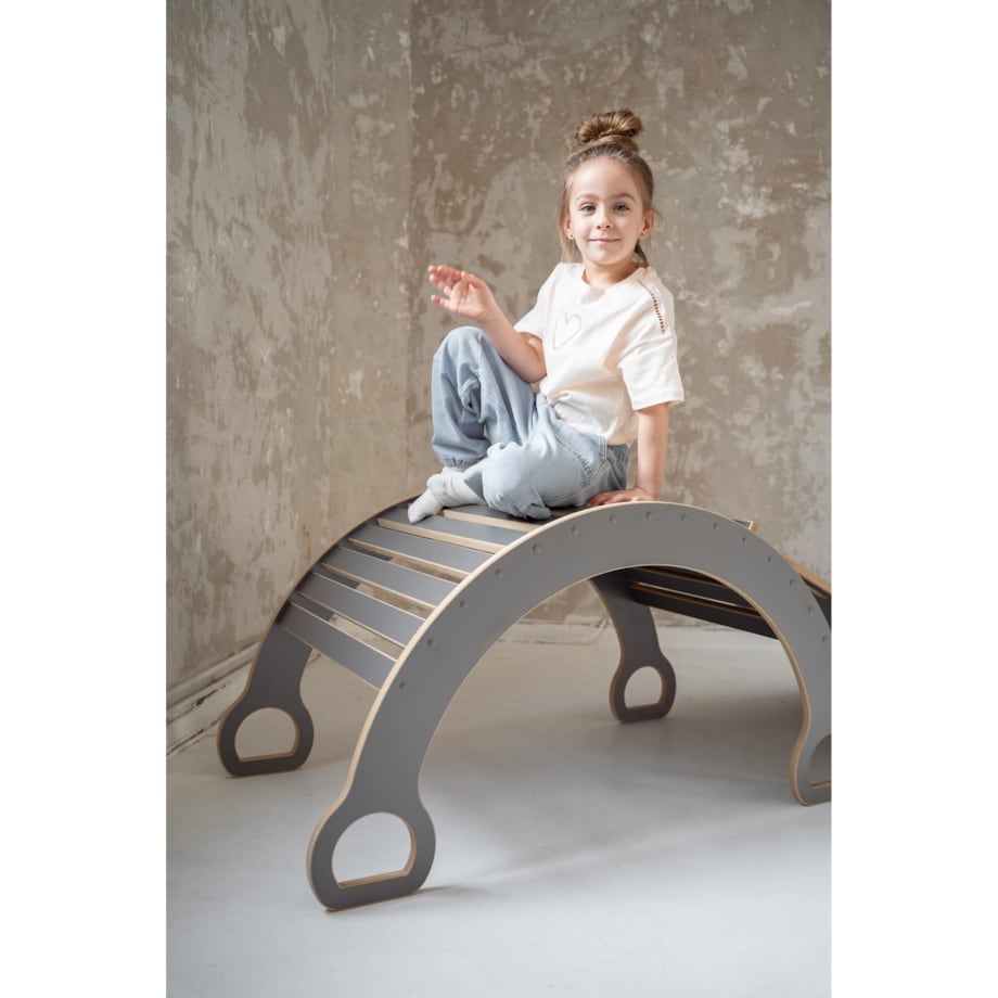 DUŻY bujak montessori + DUŻA zjeżdżalnia CHMURKI - szary