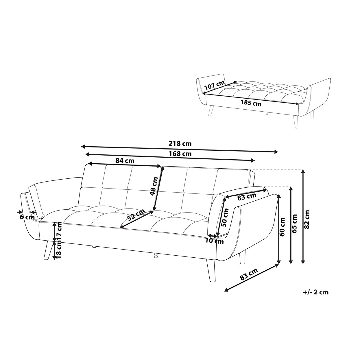 Sofa rozkładana dla 3 osób ASBY Welur Jasnoszary