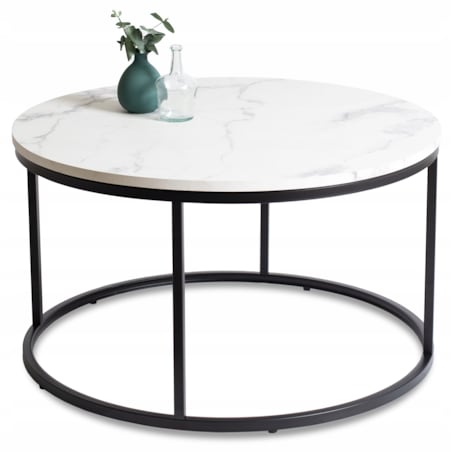 Stolik Kawowy Okrągły Glamour Biały Marmur Czarny CONNY MAX