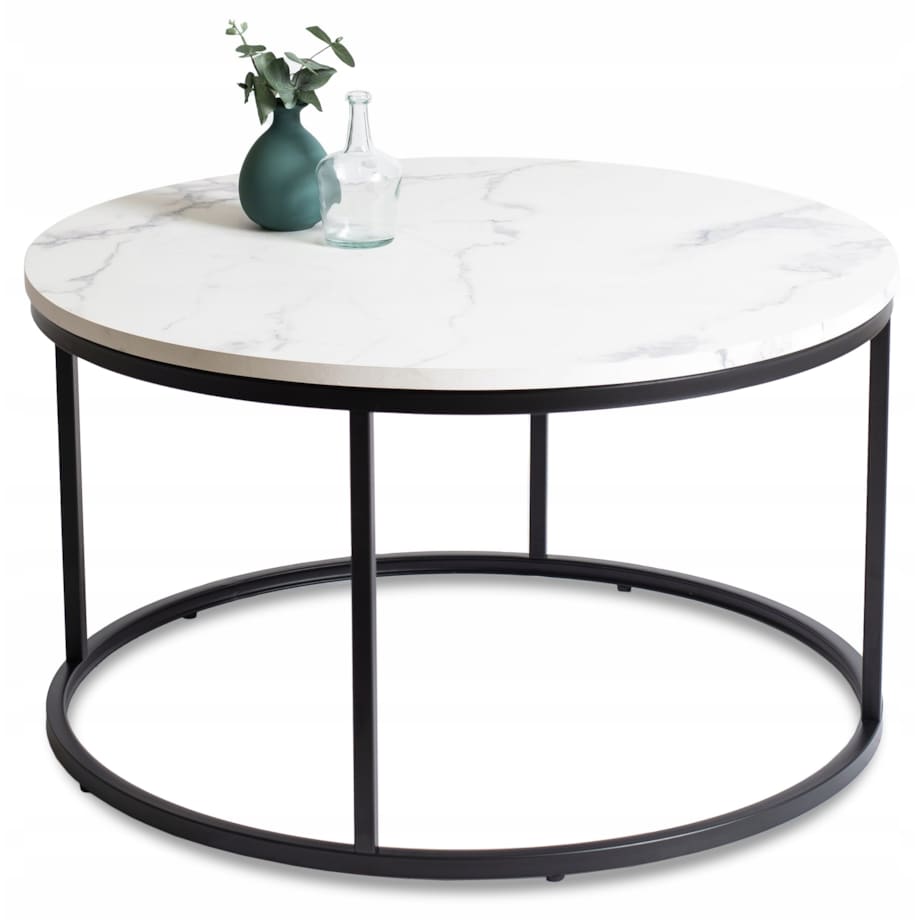 Stolik Kawowy Okrągły Glamour Biały Marmur Czarny CONNY MAX