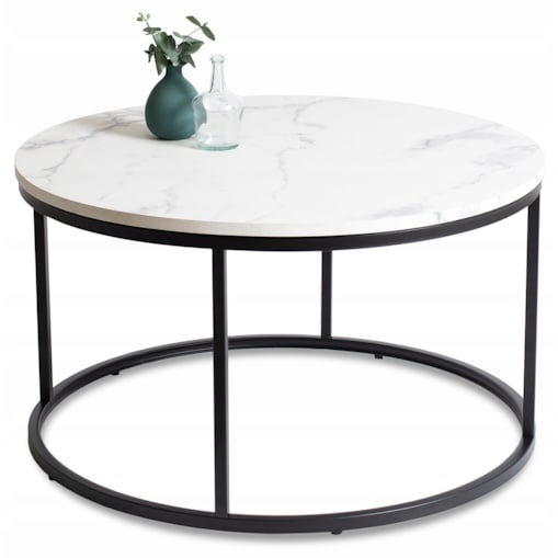 Stolik Kawowy Okrągły Glamour Biały Marmur Czarny CONNY MAX