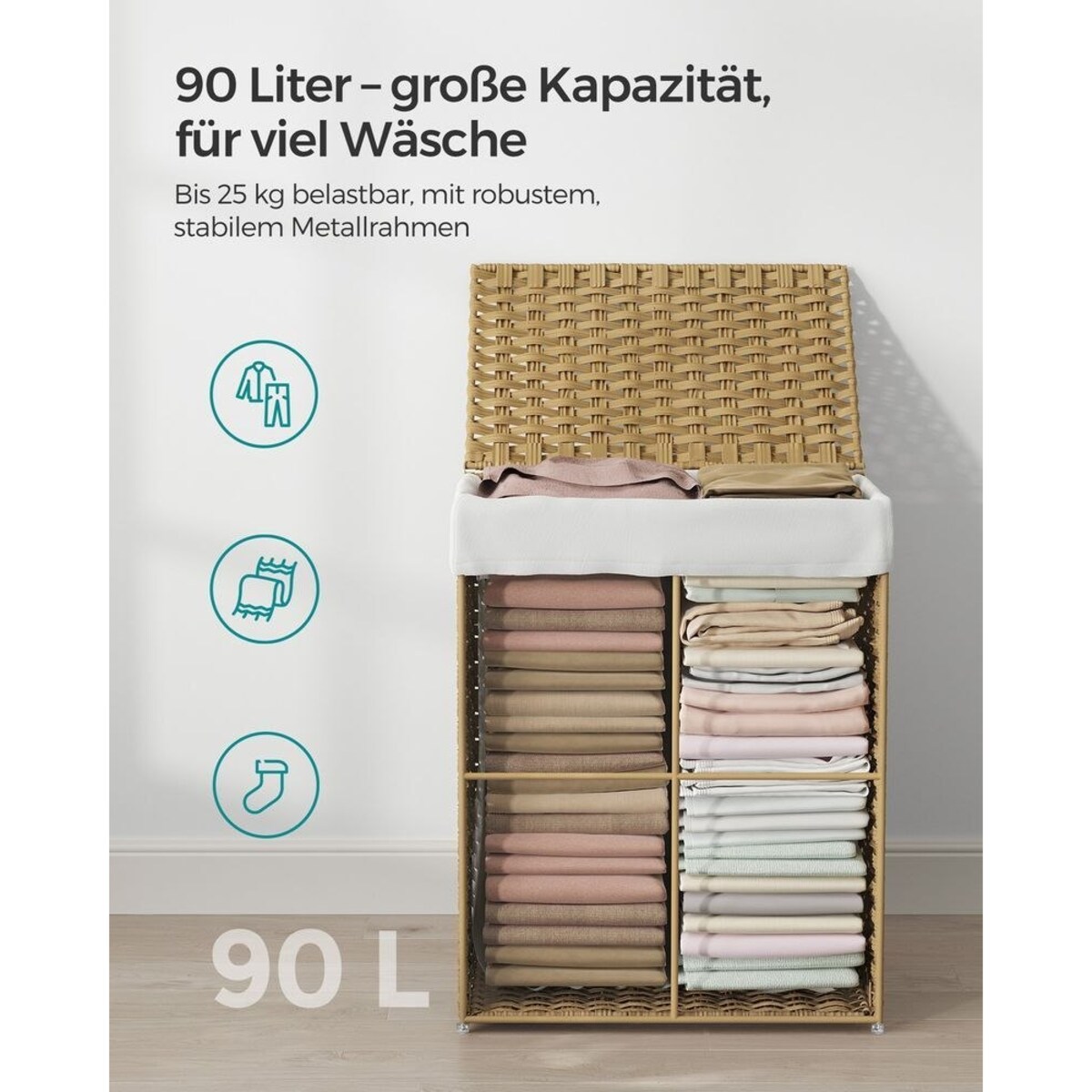 Kosz na bieliznę polirattan 90 L kolor naturalny