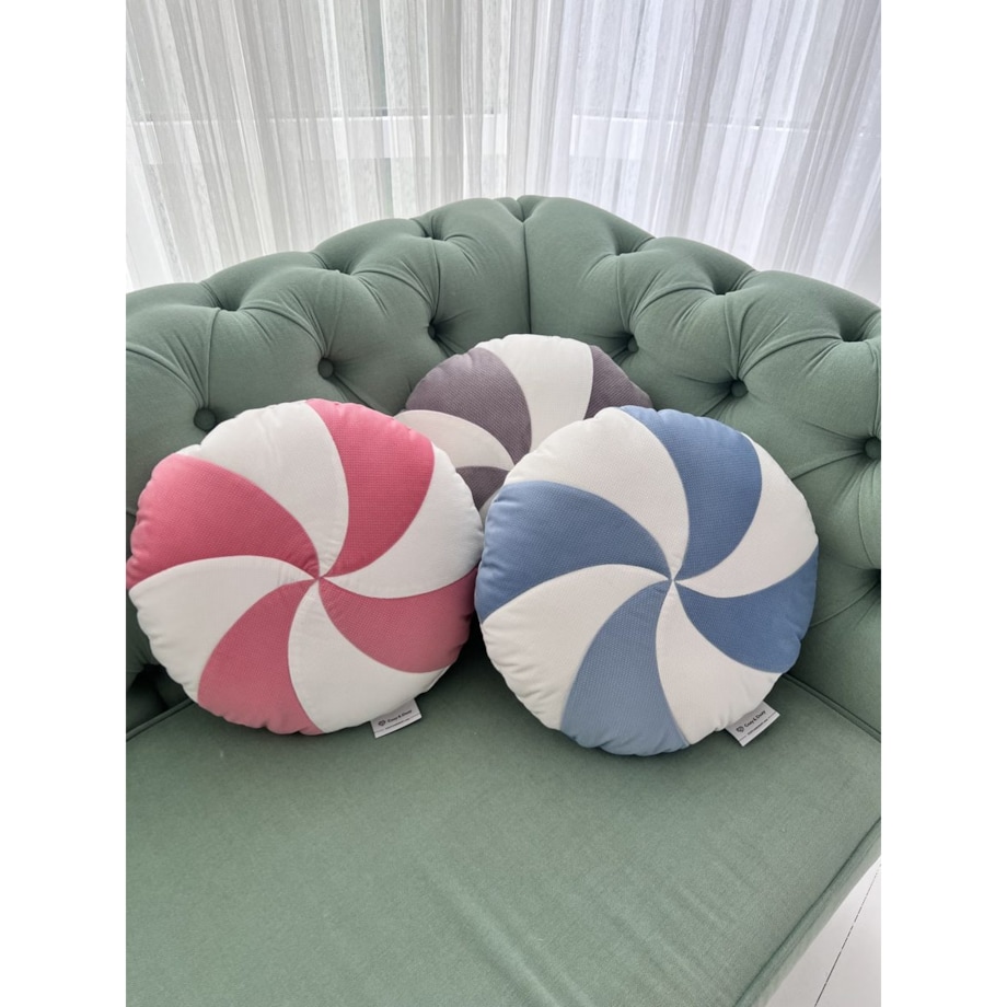 Okrągła poduszka cukierek niebieski - Blue Candy