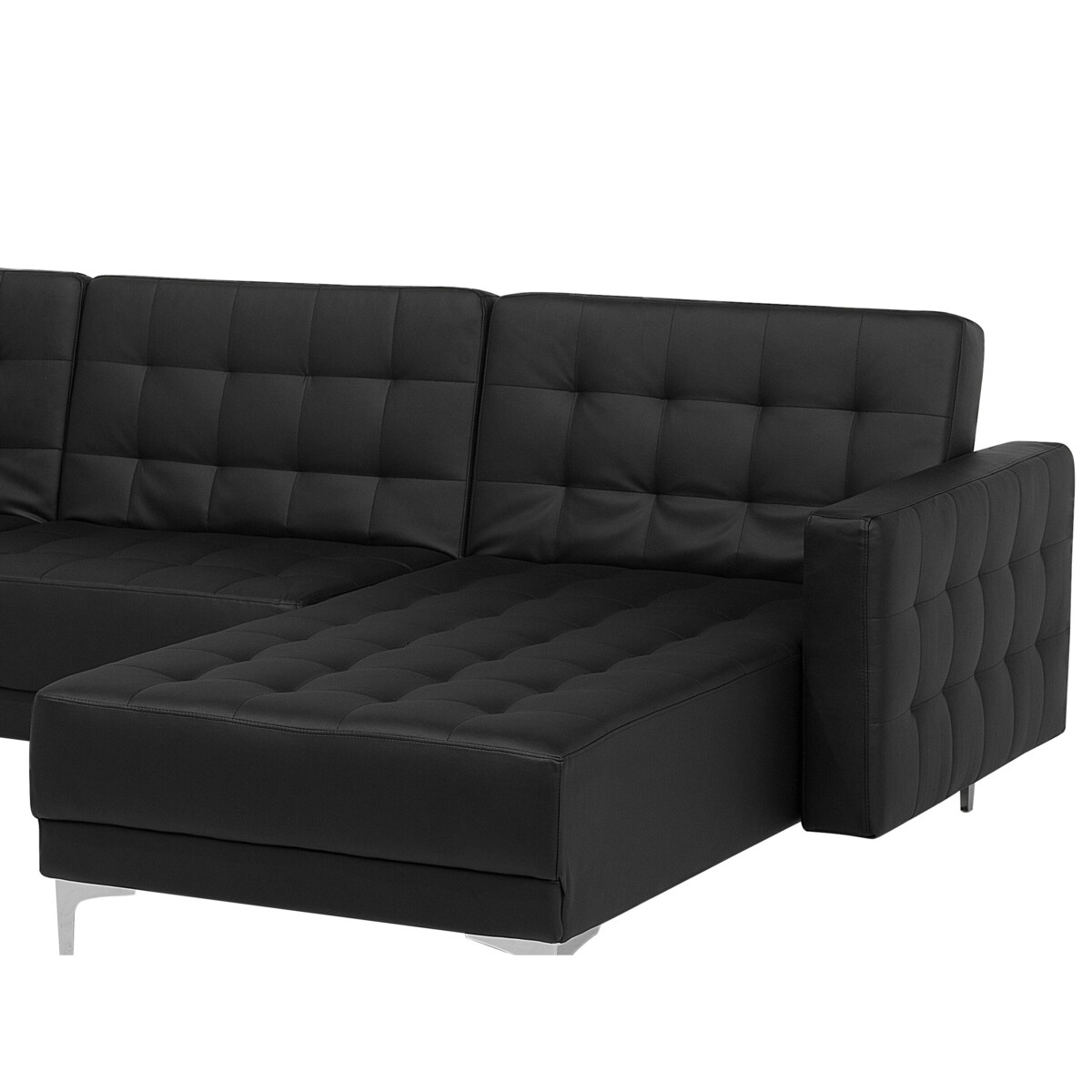 Narożnik rozkładany 4-osobowy z otomaną ekoskóra lewostronny czarny ABERDEEN