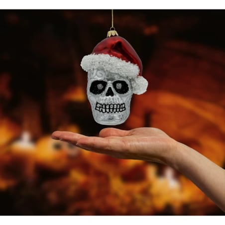 Bombka choinkowa - srebrna w czapce Świętego Mikołaja