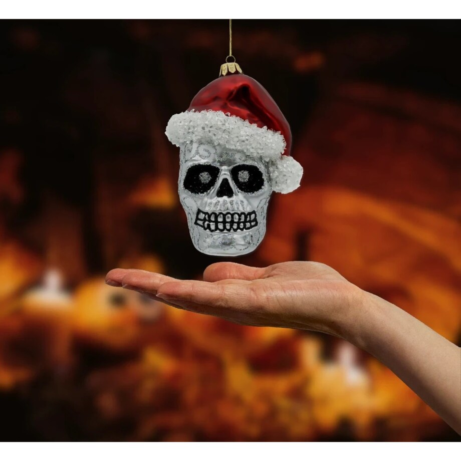 Bombka choinkowa - srebrna w czapce Świętego Mikołaja