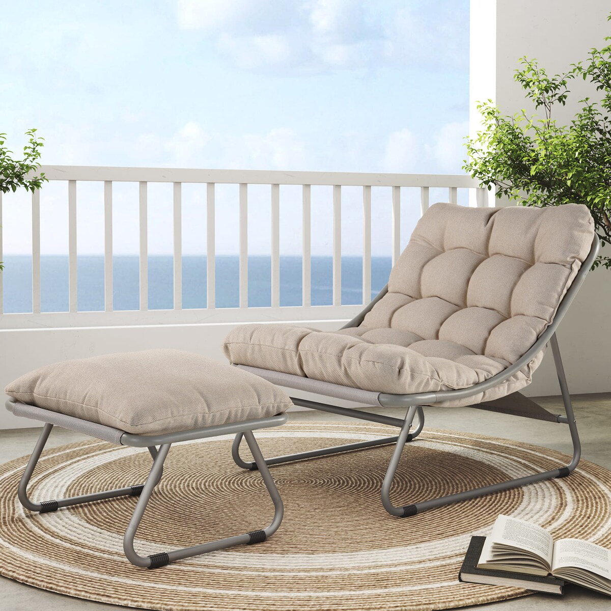 FOTEL OGRODOWY CLOUD Z PODNÓŻKIEM I STOLIKIEM PEPITKA