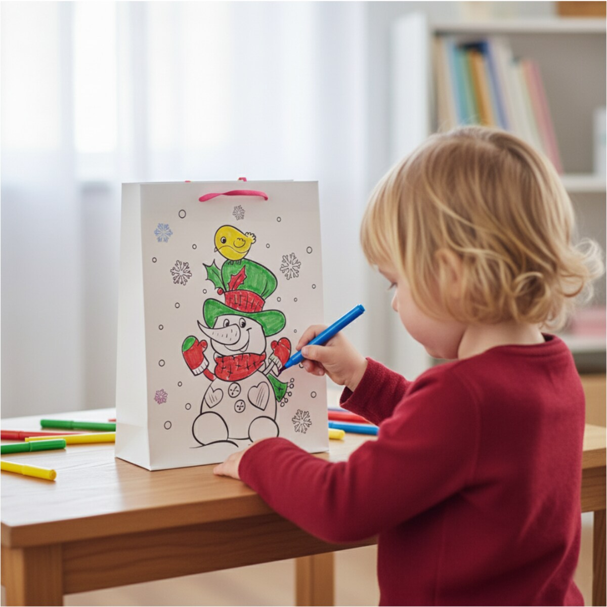 Torebka Prezentowa Na Prezent Do Kolorowania Dla Dzieci 32X26X10 Cm Bałwanek