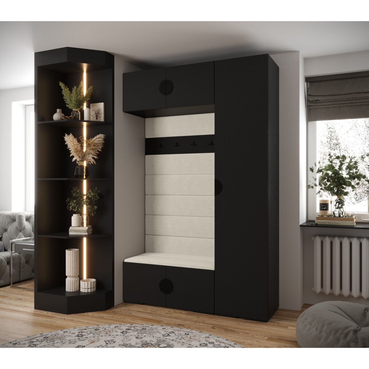 Garderoba do przedpokoju INOVA 4 Z19 czarny+czarny+manila02