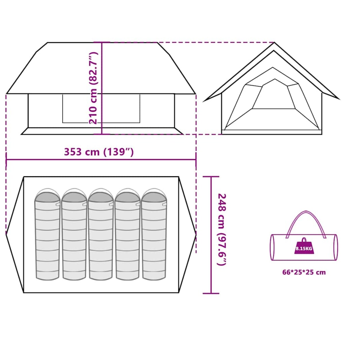 vidaXL Namiot turystyczny, 5-os., szaro-pomarańczowy, wodoszczelny
