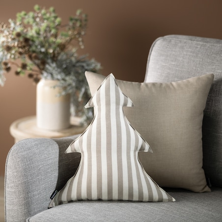 Poduszka Choinka 38x40cm, beżowo-białe pasy (1,5cm), 38x40x8cm, Christmas