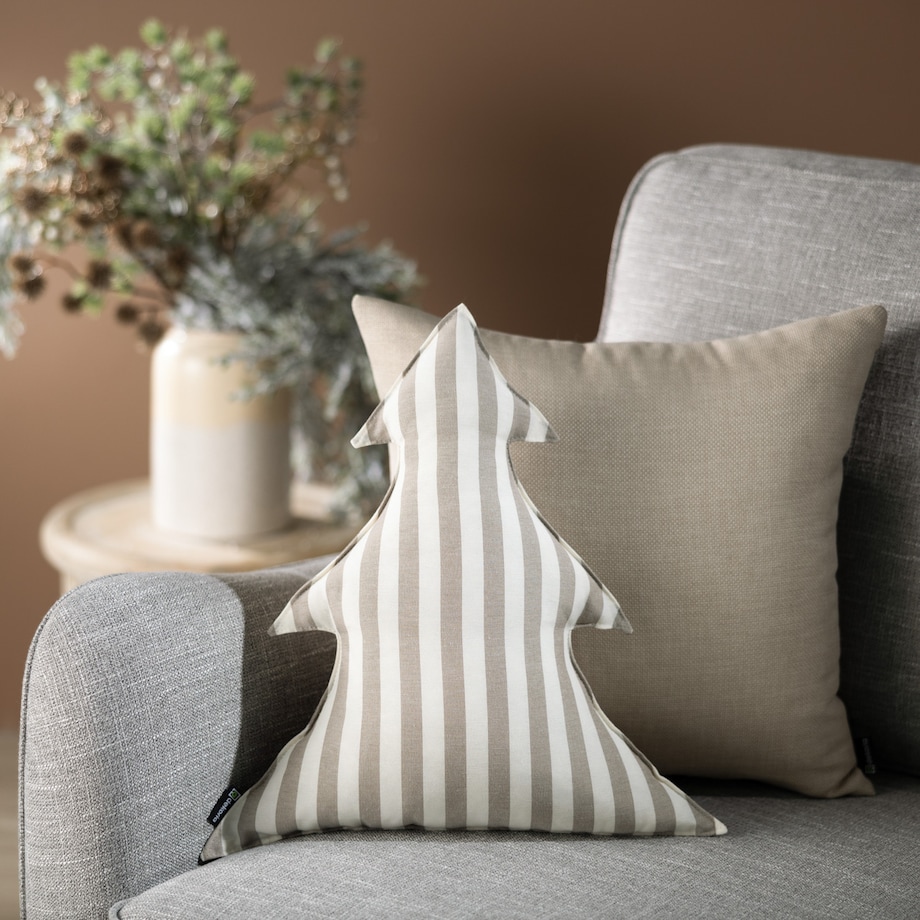 Poduszka Choinka 38x40cm, beżowo-białe pasy (1,5cm), 38x40x8cm, Christmas