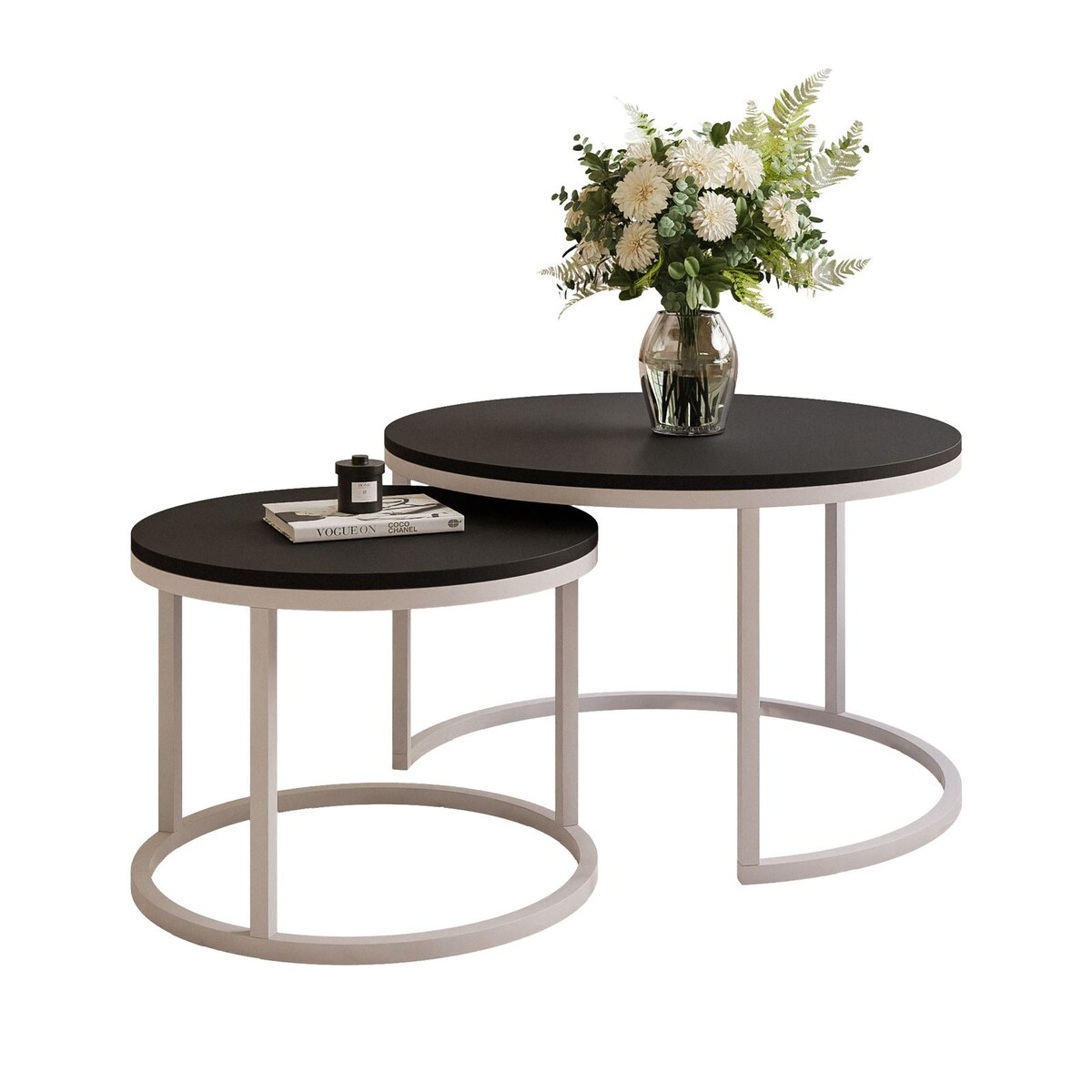Okrągłe stoliki kawowe CIRI 2w1 kaszmir czarny mat