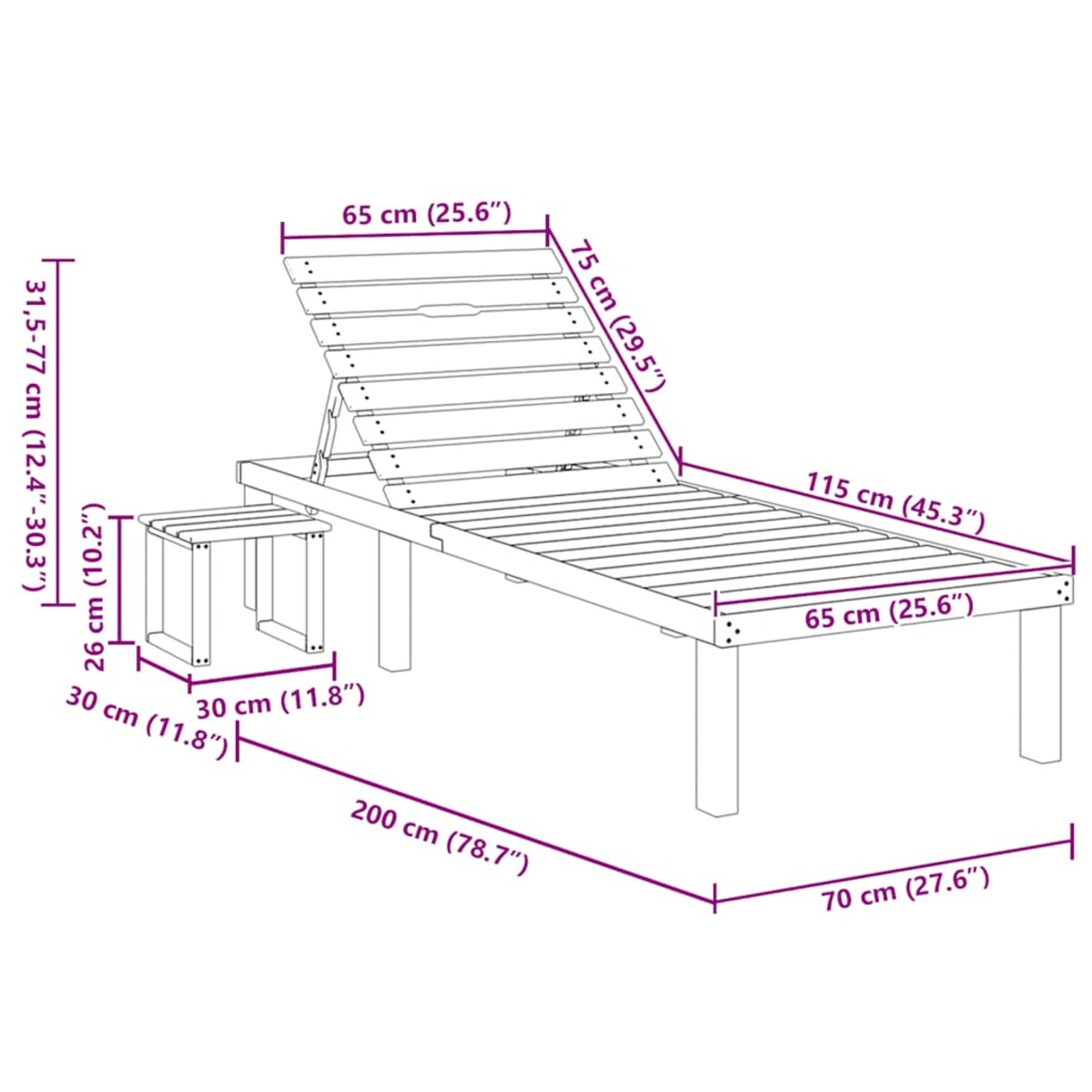 vidaXL Leżak ogrodowy ze stolikiem, impregnowane drewno sosnowe
