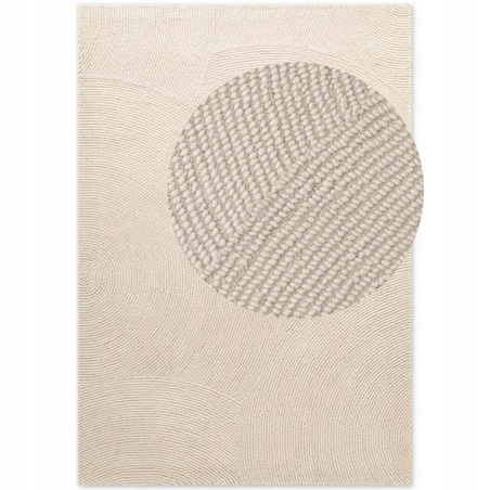 Dywan wełniany do salonu 120x180cm, kremowy wzór w półkola, efekt 3d